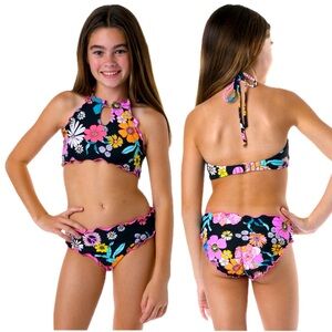 🌼🌺☮️🌴HOBIE Peace Love and Daisies Merrow High Neck and Bottoms NWT🌺☮️🌴🌼
